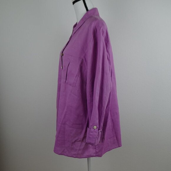 Investments Linen Blouse Top Women's 22W Purple Roll Tab Sleeves - Picture 3 of 8